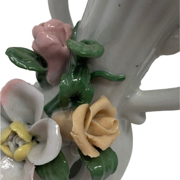 Mini Porcelain Bud Vase White Applied Flowers Floral 5 Inch Reticulated - Picture 3 of 9